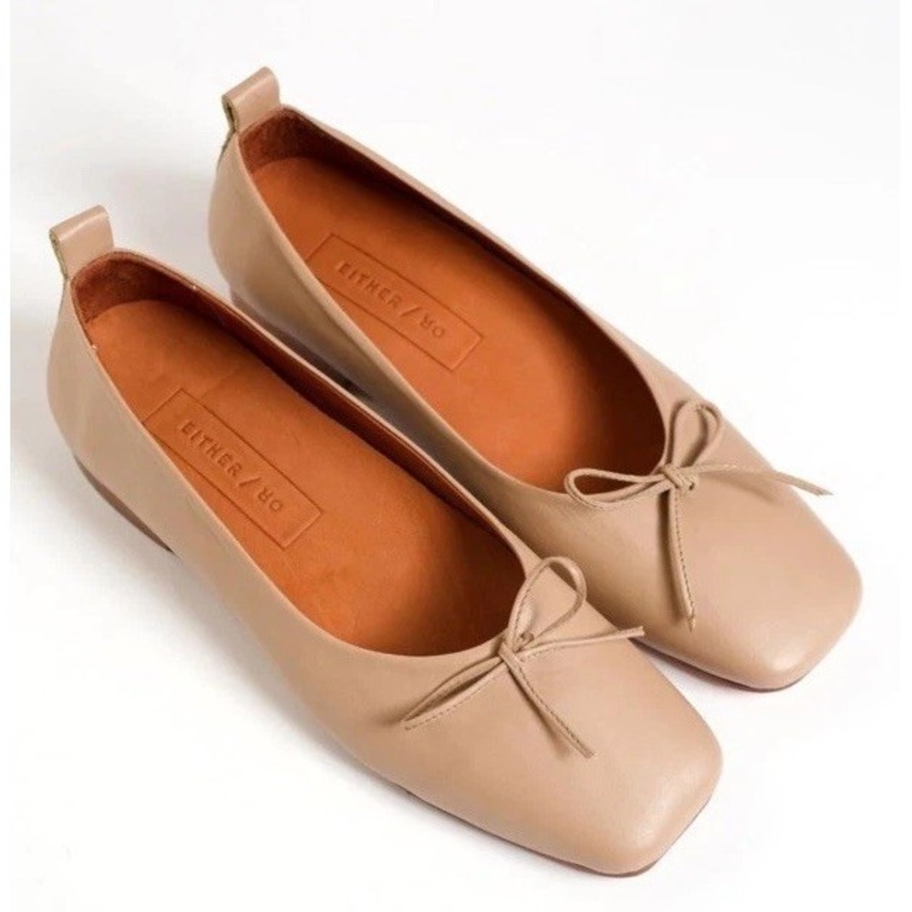 Either / Or Square Toe Leather Demi Ballet  Shoes Size 37 Clay Slip On New$290